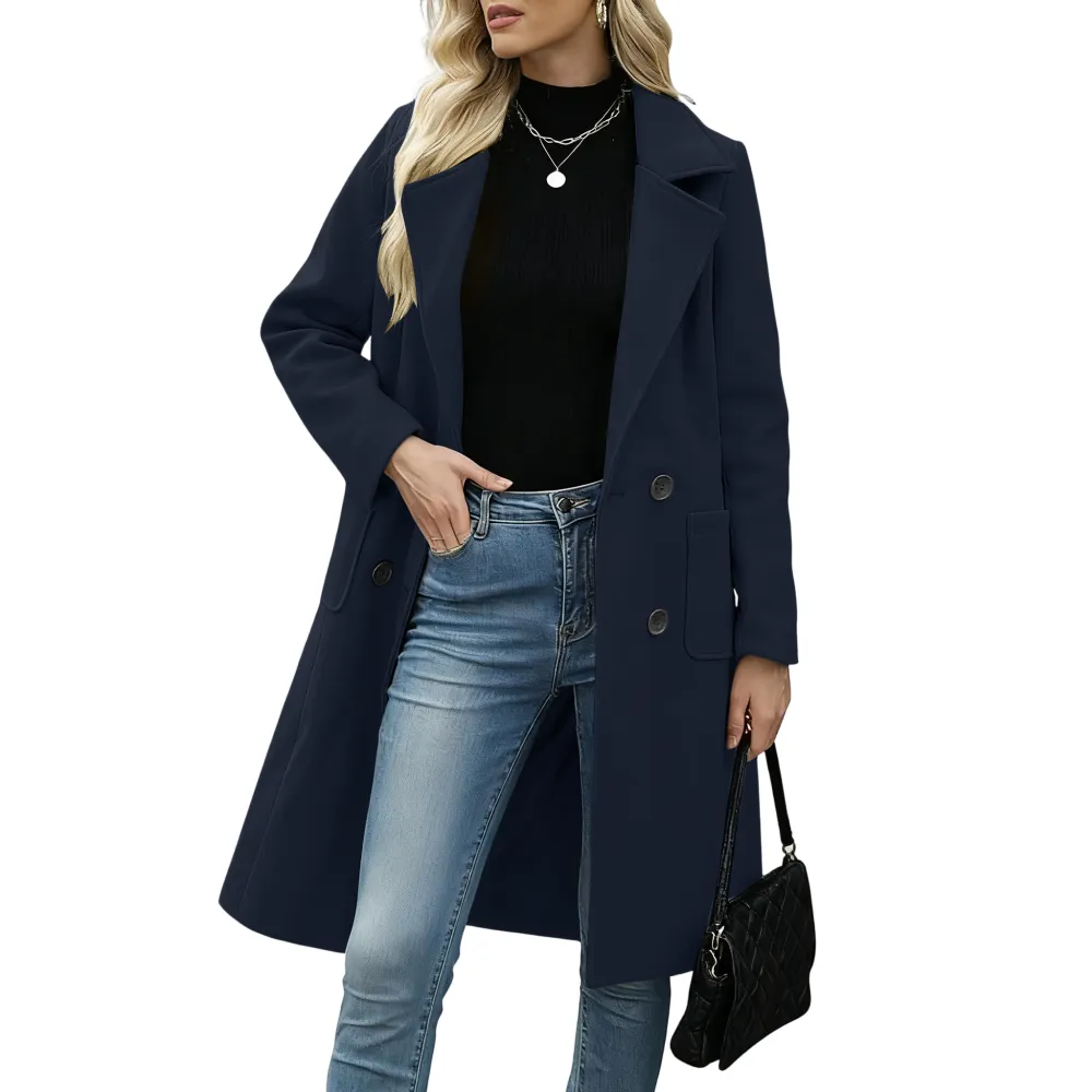 Women Winter Wool Blend Camel Mid-Long Coat