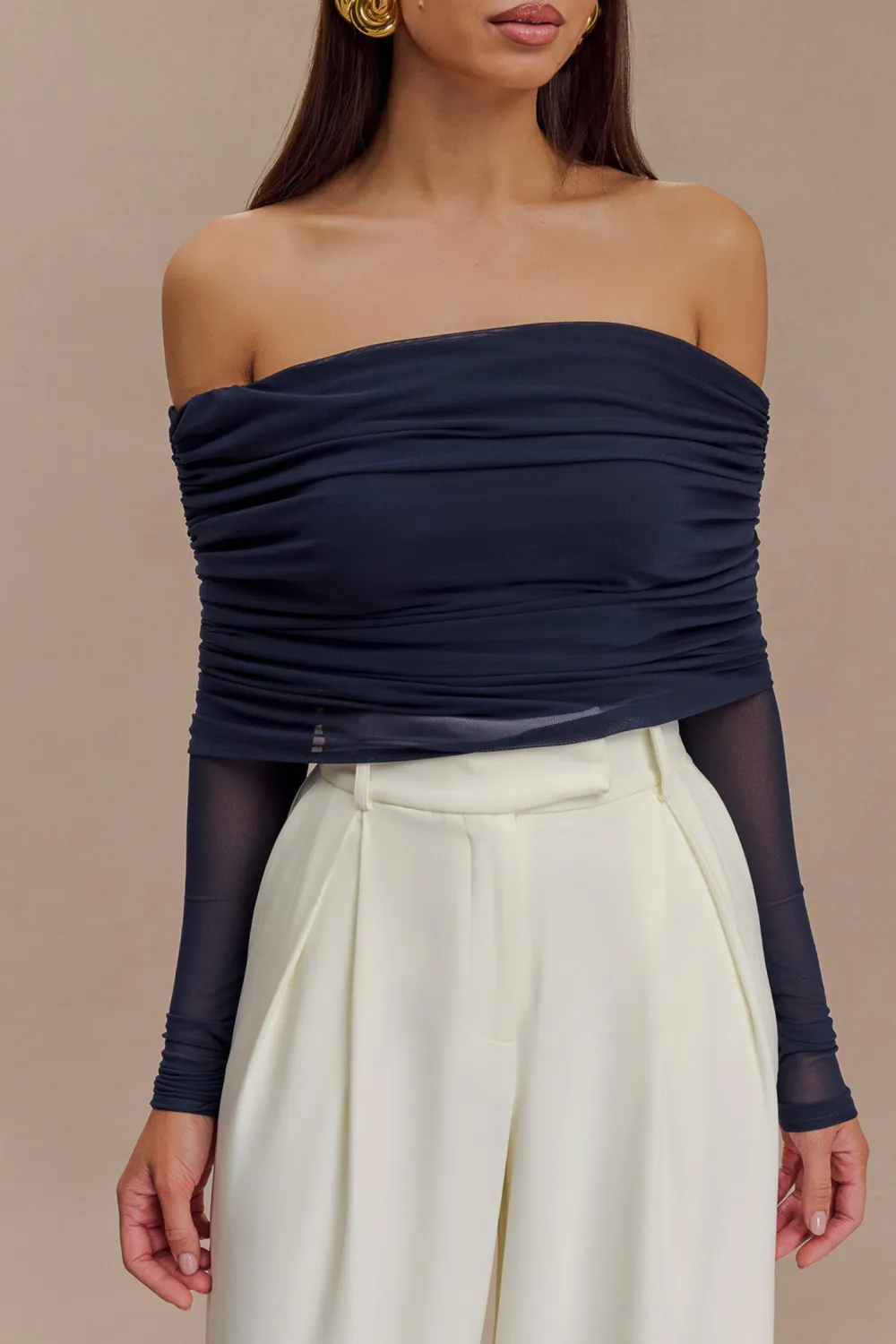 Sheer Mesh Off Shoulder Top