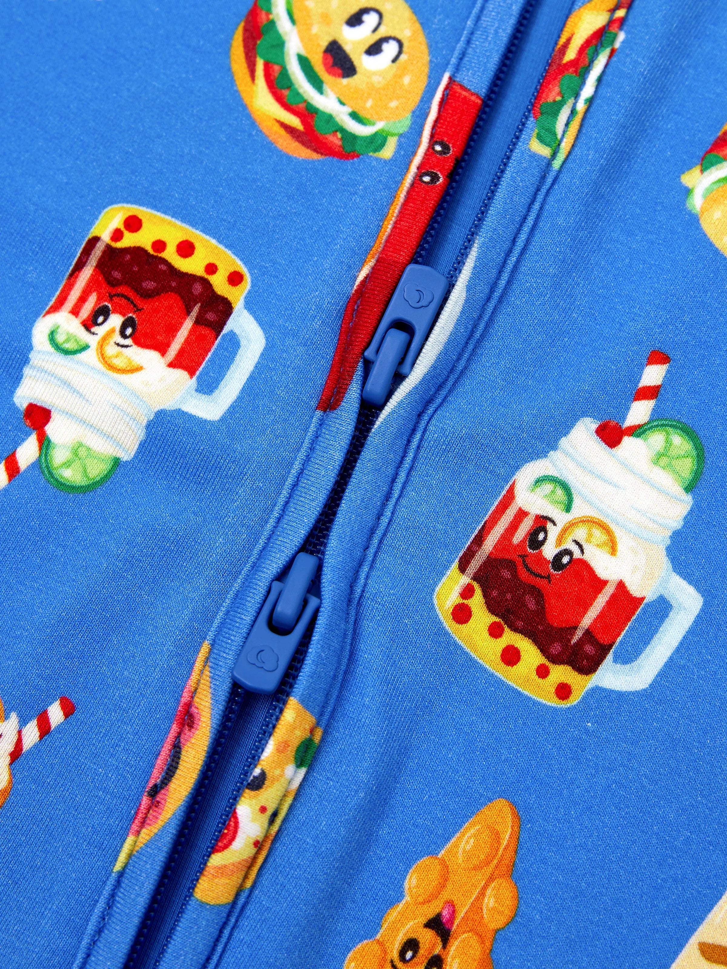 Family Matching Bamboo Pajamas Buttery Soft Bamboo PJs for Men Women Kids Toddler, Cute Burger & Fries Print Short Sleeve Sleepwear (Snug-Fitting for Children) Royal Blue