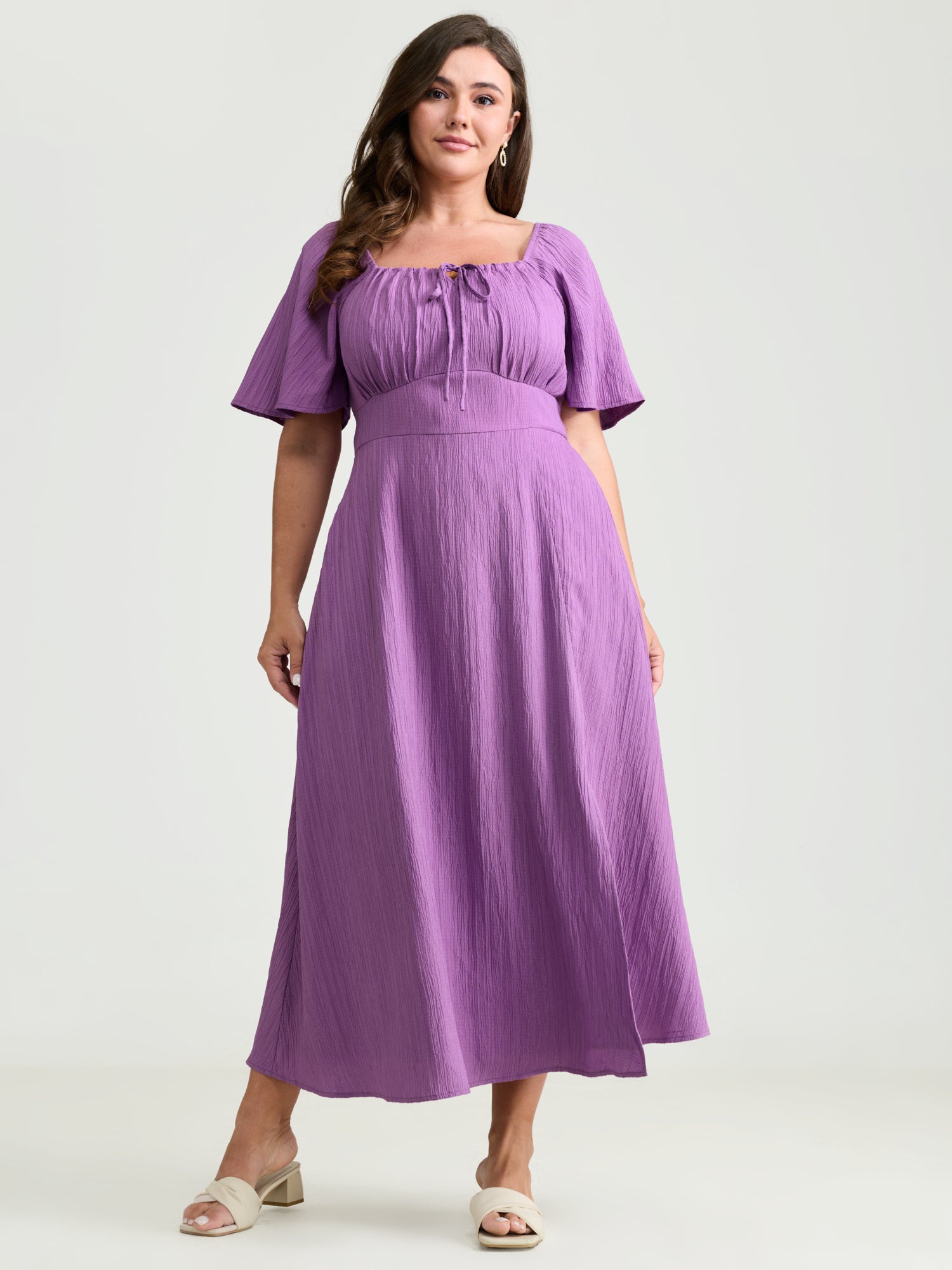 Textured Curvy Hem Bust-Friendly Slit Midi Dress