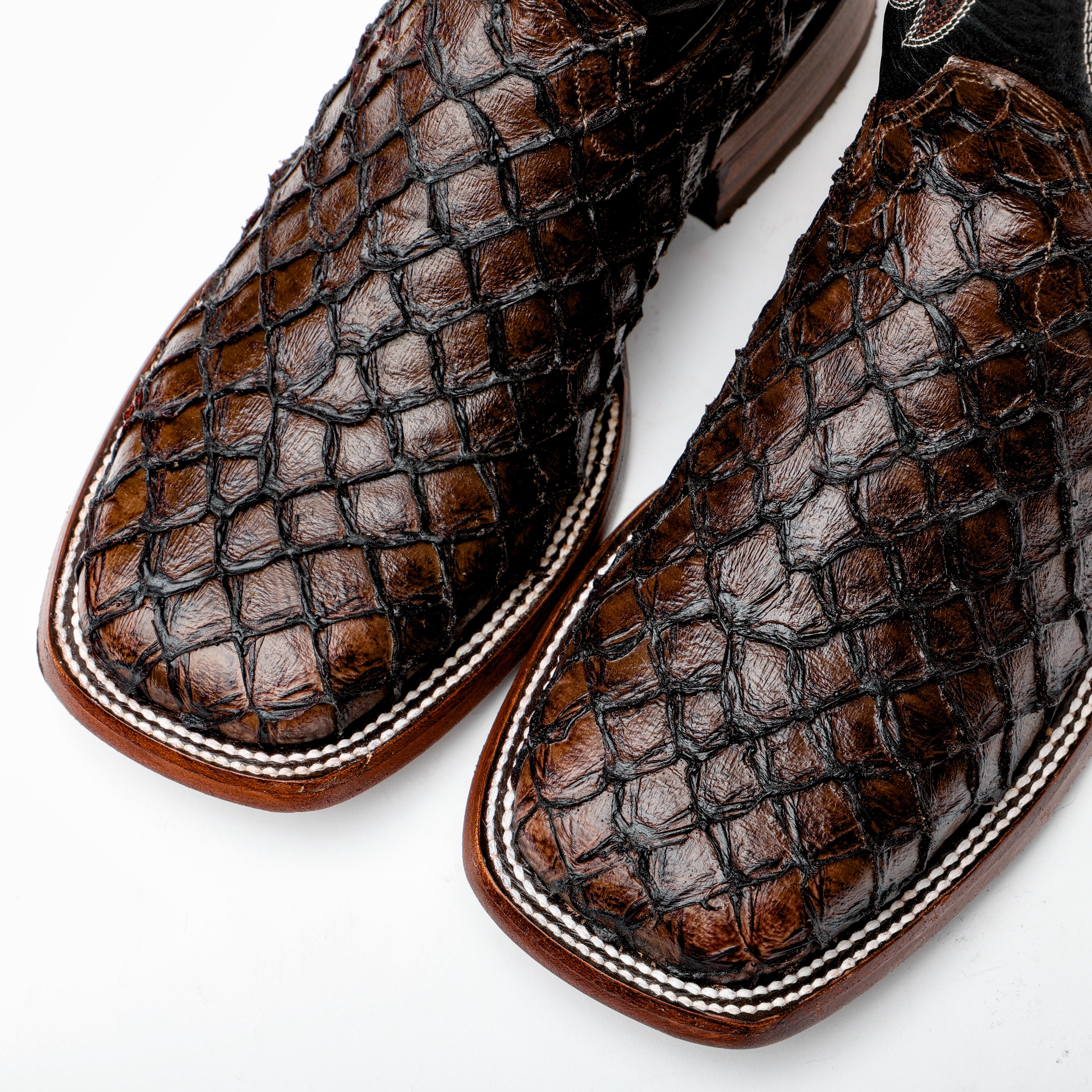 Brown Mini Pirarucu Leather Boots - Square Toe