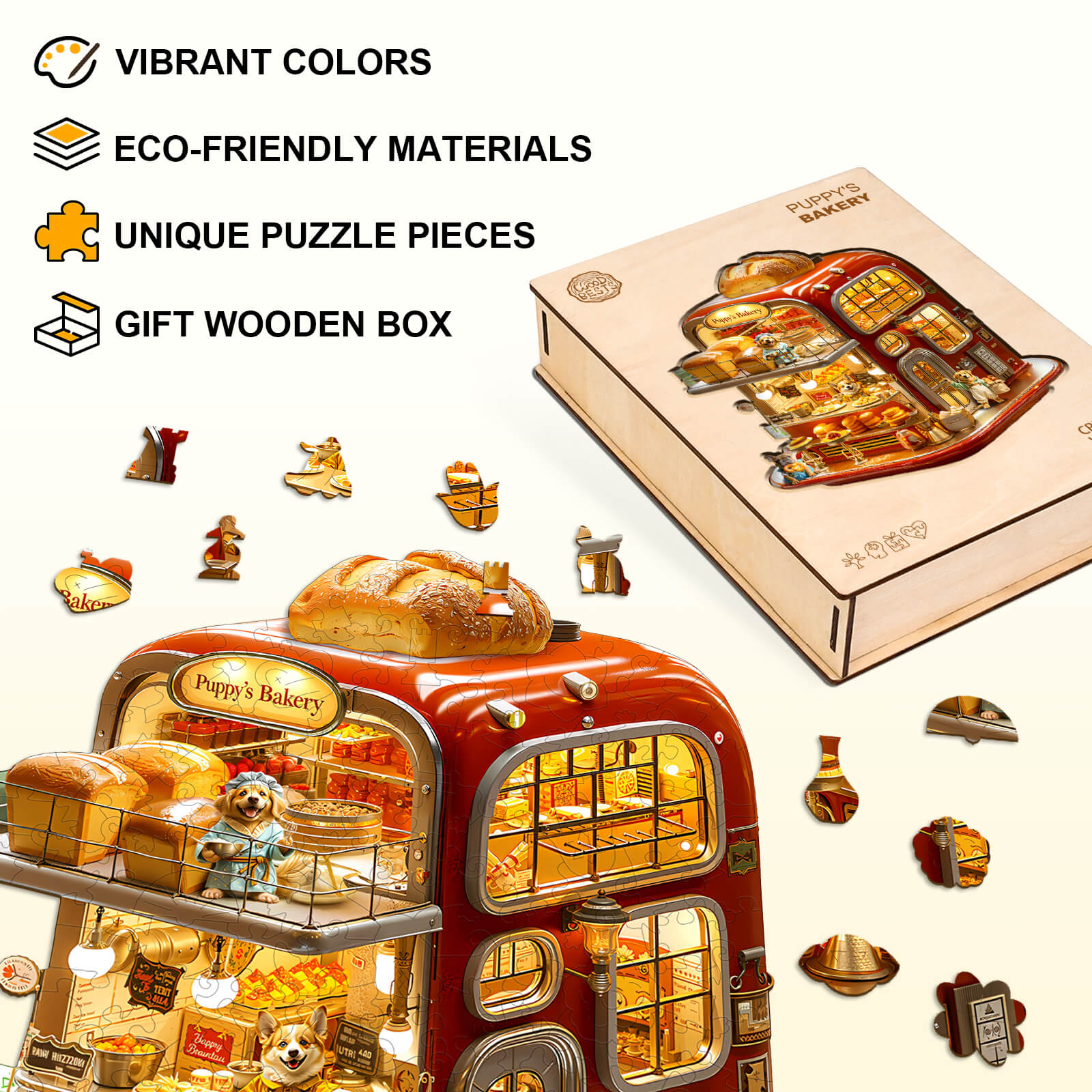 Puppy's Bakery Wooden Jigsaw Puzzle