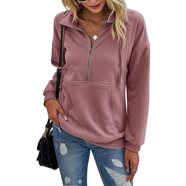 Women's Casual Long Sleeve Lapel Zipper Sweatshirt