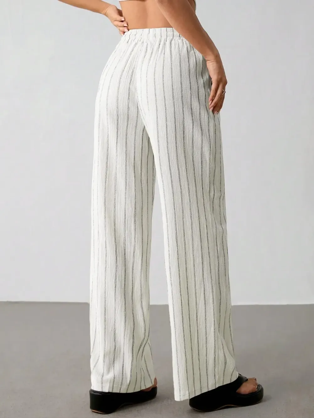 Women's Striped Waist Tie Straight Leg Loose Casual Belted Pants, Fitted Style