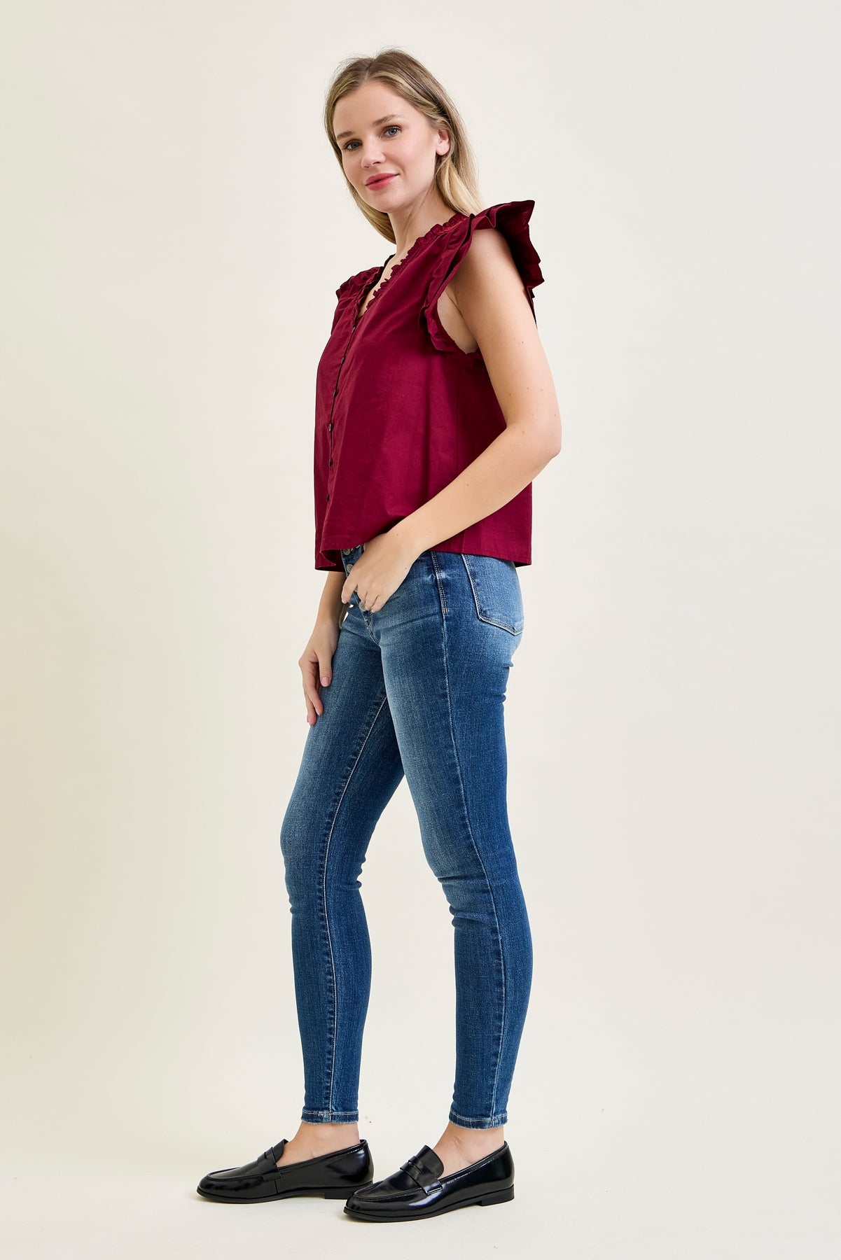 Rose Classic Button Fly Skinny Jeans