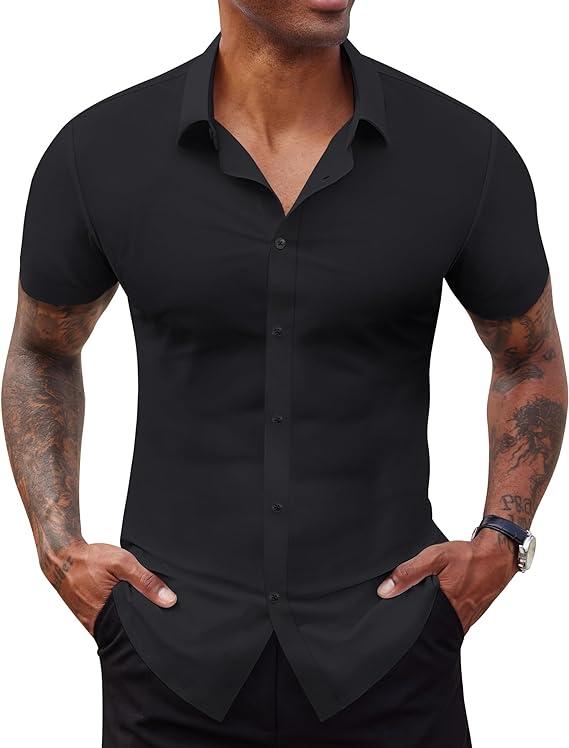 Men's Stretch Dress Shirts Short Sleeve Slim Fit Business Casual Button Down Shirts Muscle Fit Men's Dress Shirts Shortsleeve Menswear gifts for dad