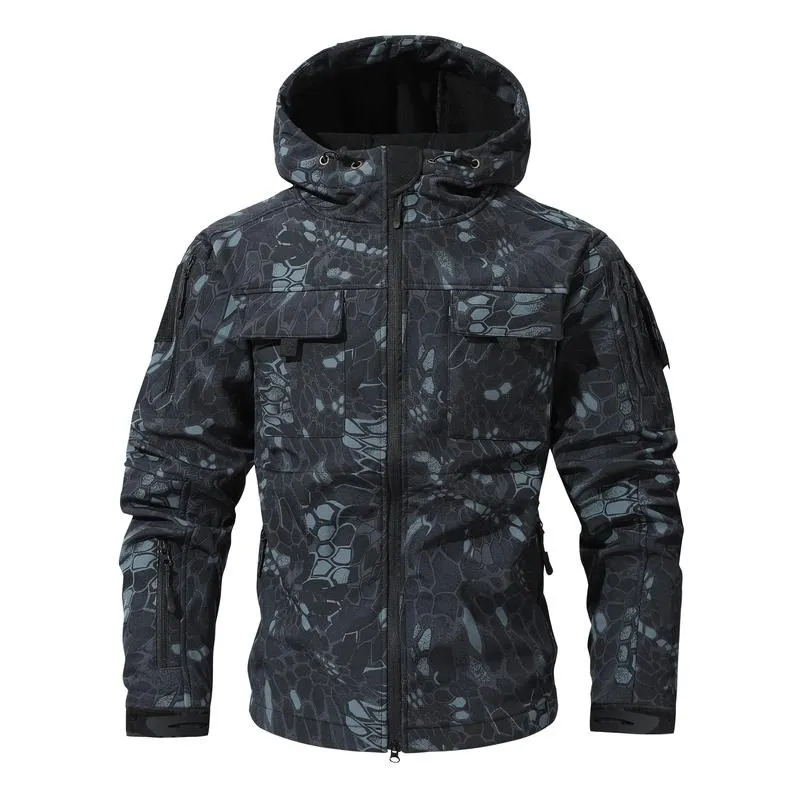 Men's Multi-Pocket Workwear Hooded Jacket, Fleece Waterproof Jacket