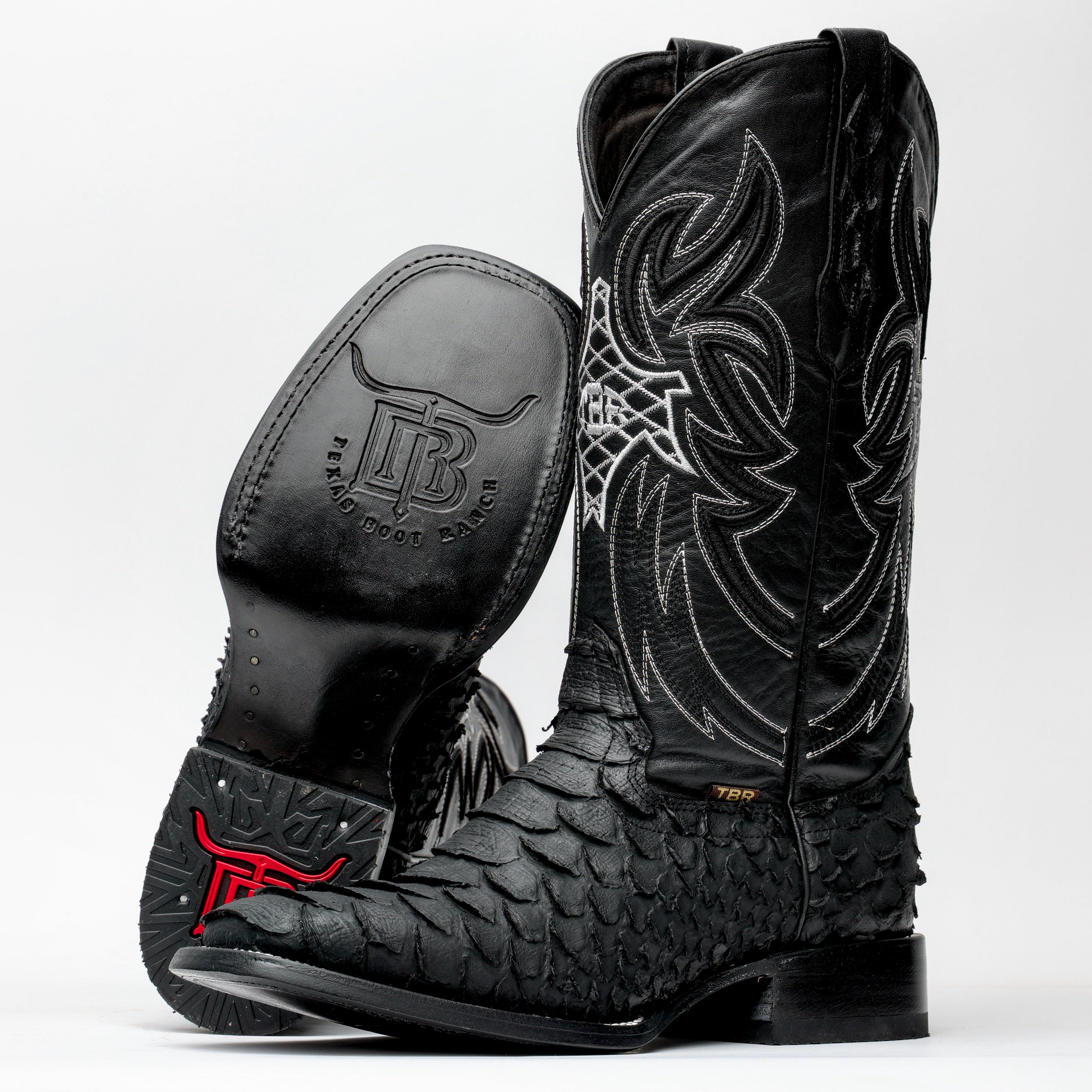 Matte Black Jumbo Python Leather Boots - Square Toe