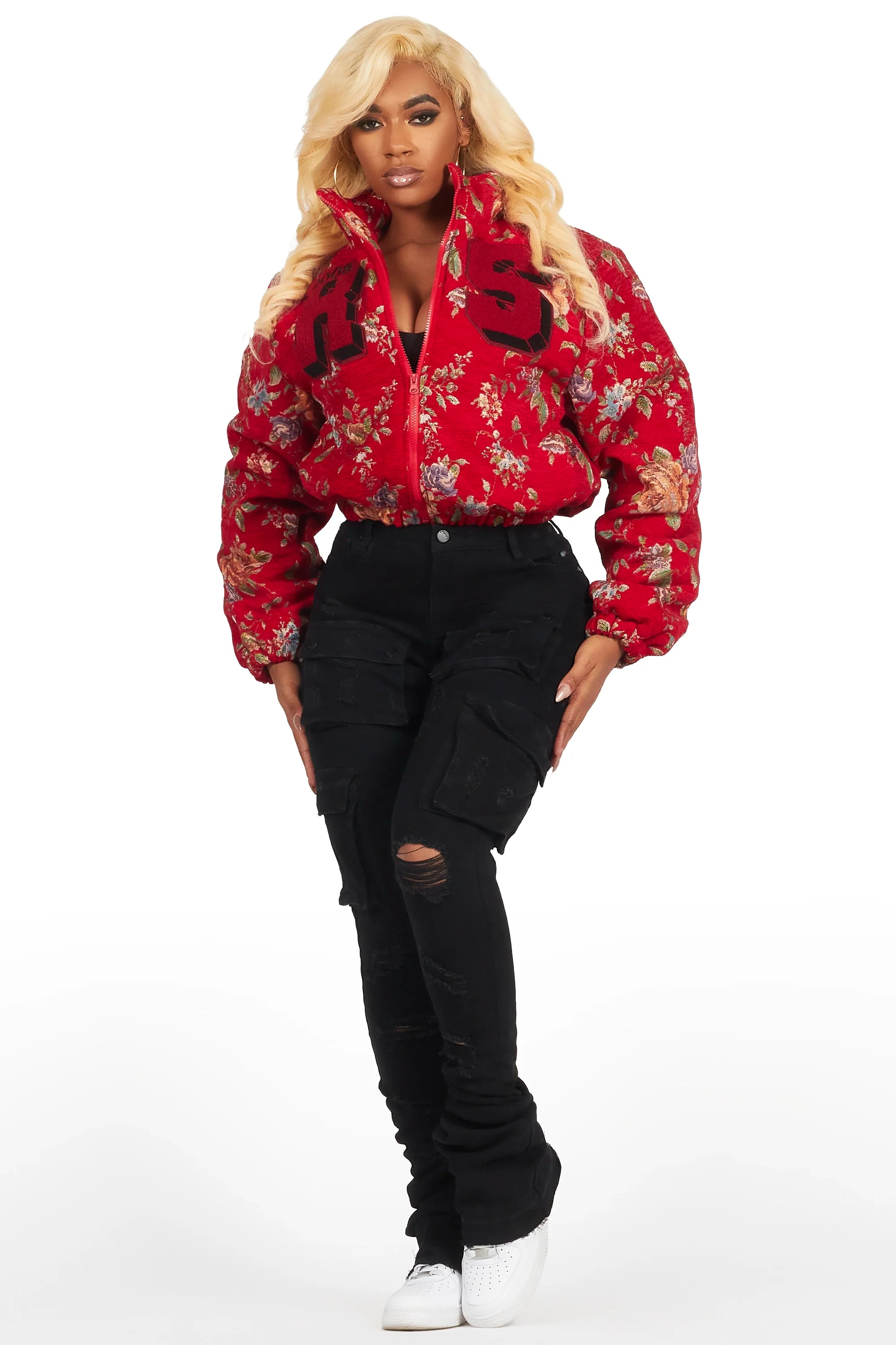 Marionna Red Tapestry Puffer Jacket