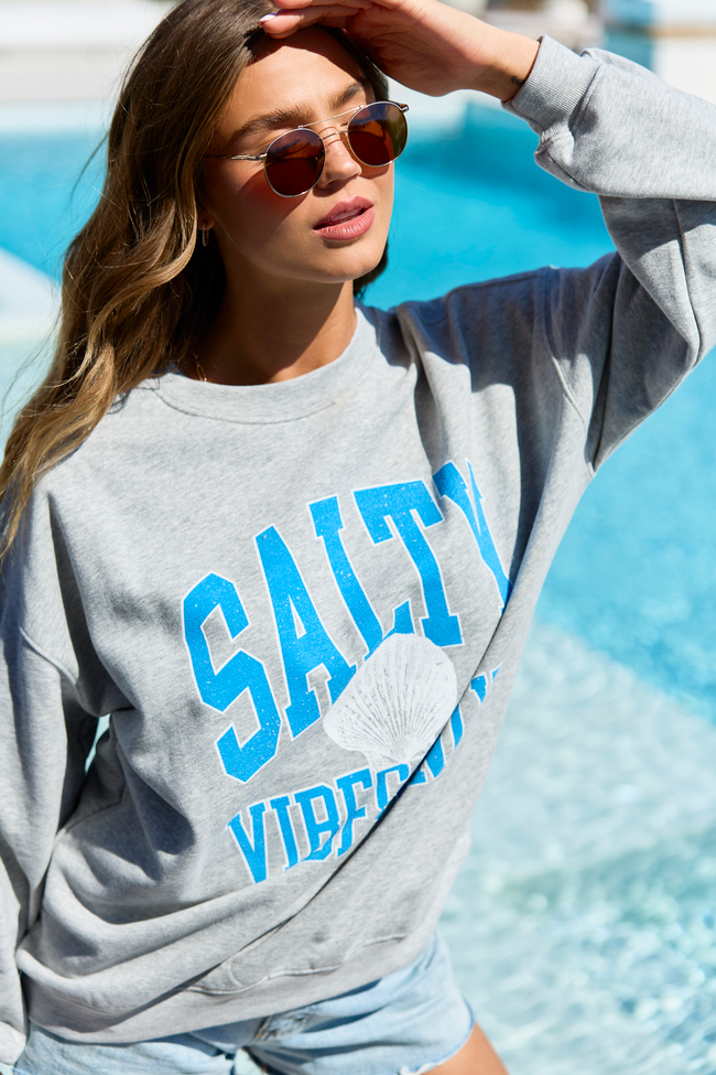 Salty Vibes Only Light Grey Graphic Sweatshirt