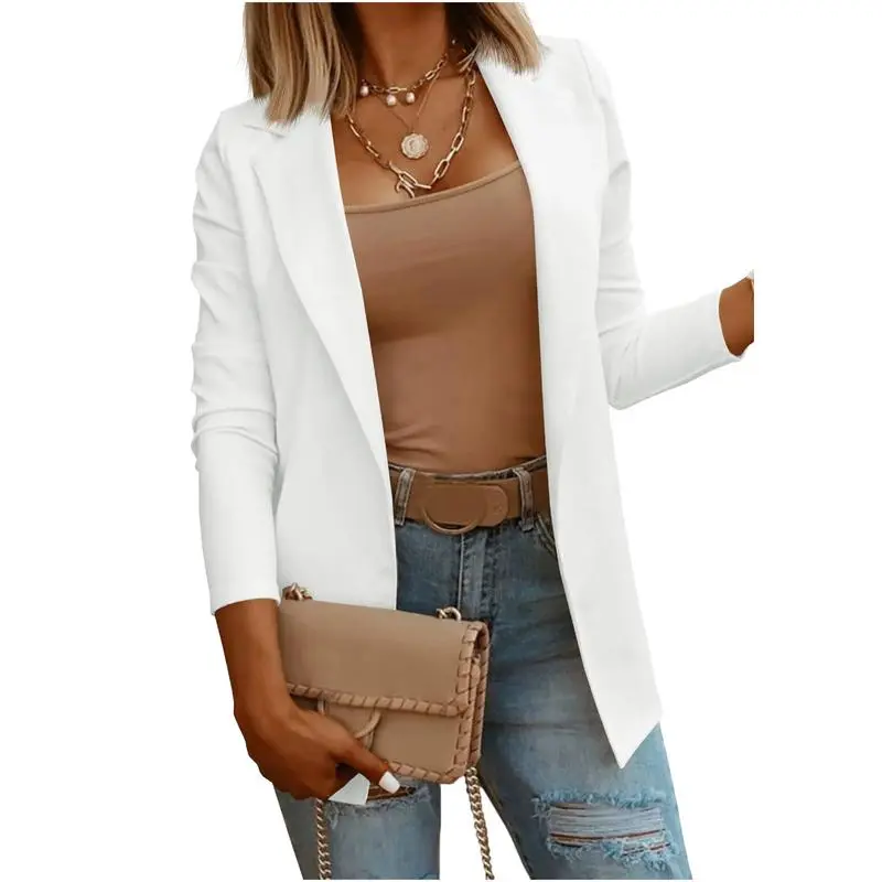 Womens Casual Long Sleeve Blazers Solid Color Knit Blazer Work Office Open Front/Button Down Blazer Jacket