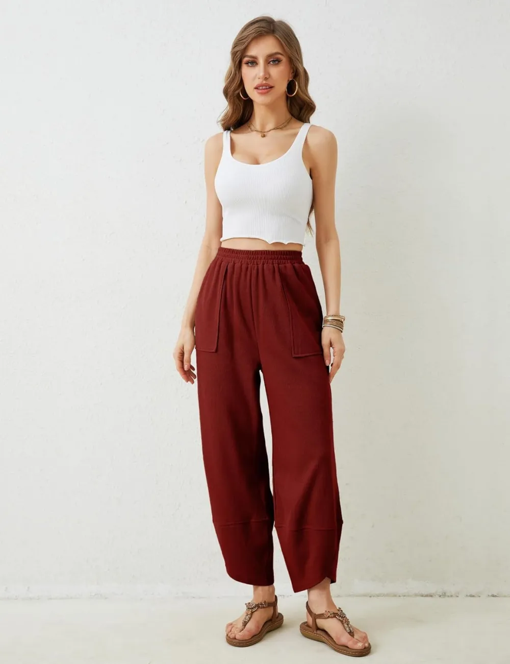 Women's Wide Leg Harem Pants Casual Palazzo Pants with Pockets High Waist Relaxed Fit