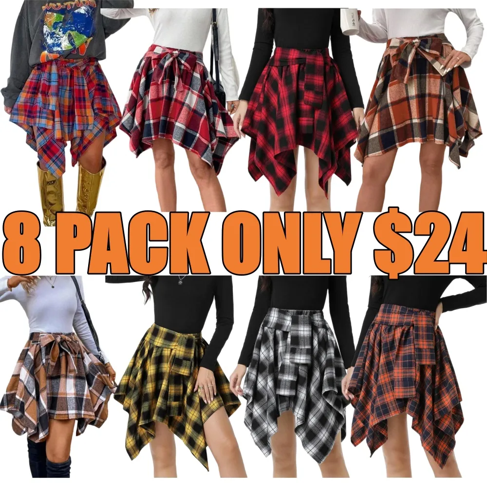 Women's Fashion Plaid Print Asymmetrical Hem High Waisted Skirt