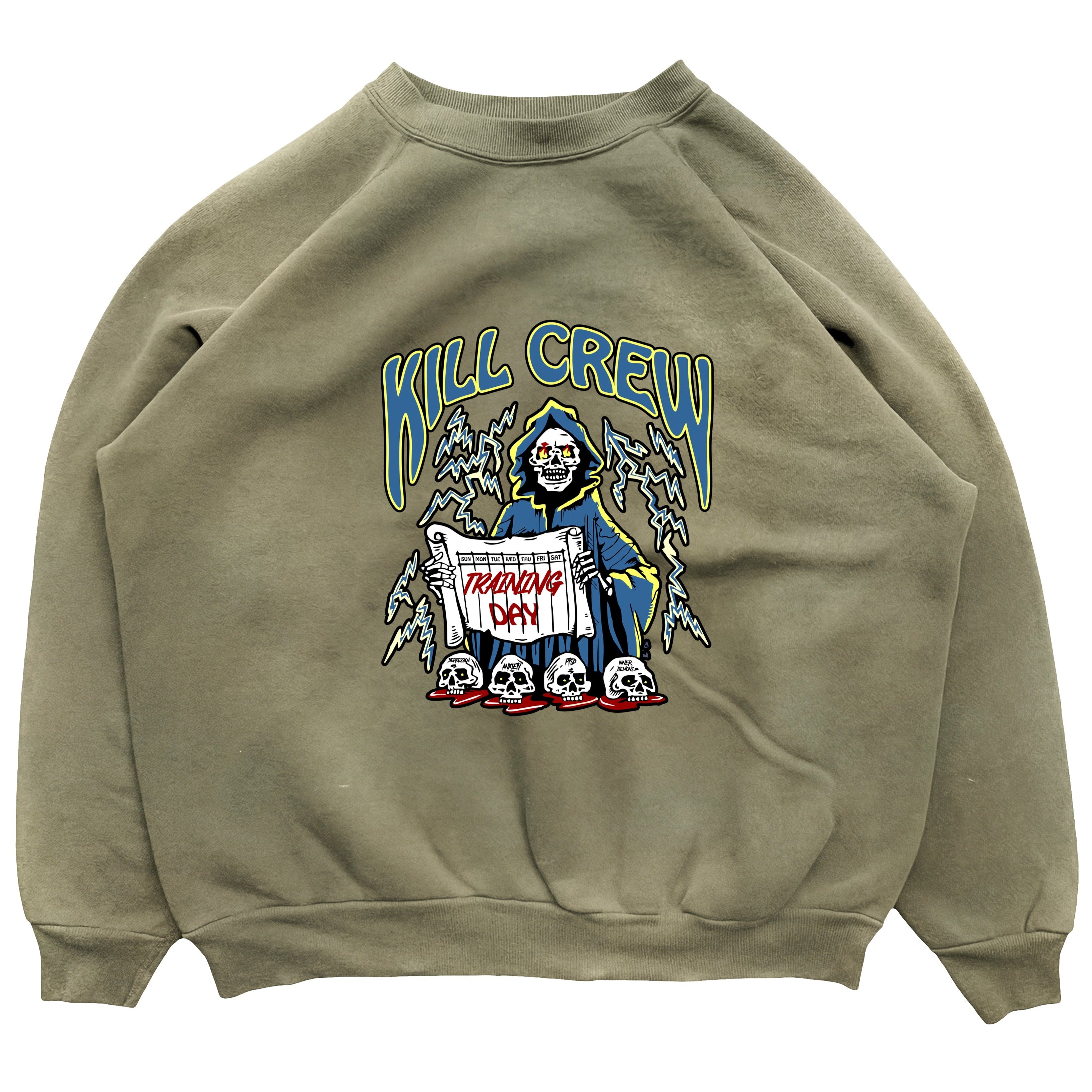 OVERSIZED HEAVYWEIGHT TRAINING DAY CREW NECK - OLIVE