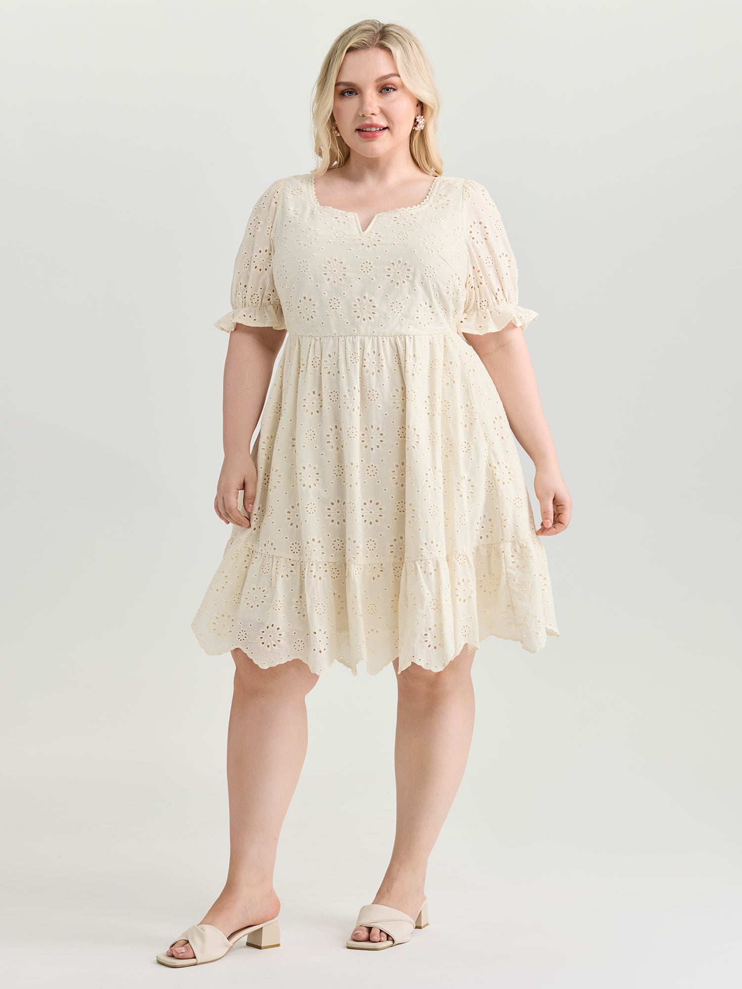 Embroidered Notched Collar Mini Dress