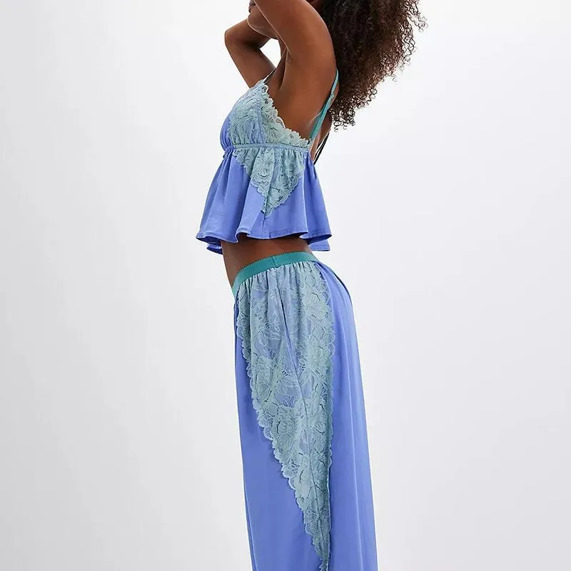 Women's Pajama Sets Lace Ruffled Cami Tops with Loose Pants