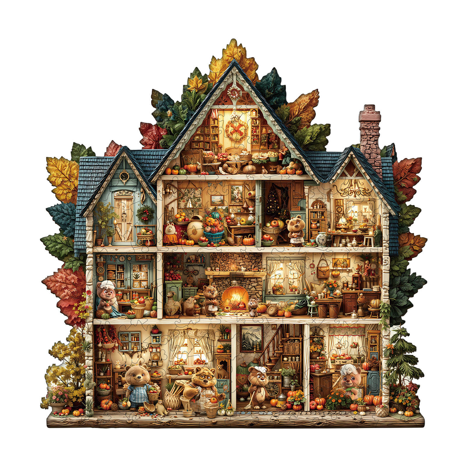 Bear's House - Thanksgiving Day Wooden Jigsaw Puzzle
