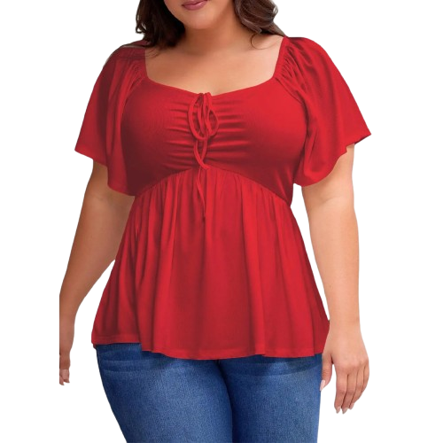 Women Plus Size Sweetheart Neck Short Sleeve Shirred Peplum Blouse Tops Shirts(1X-5X)