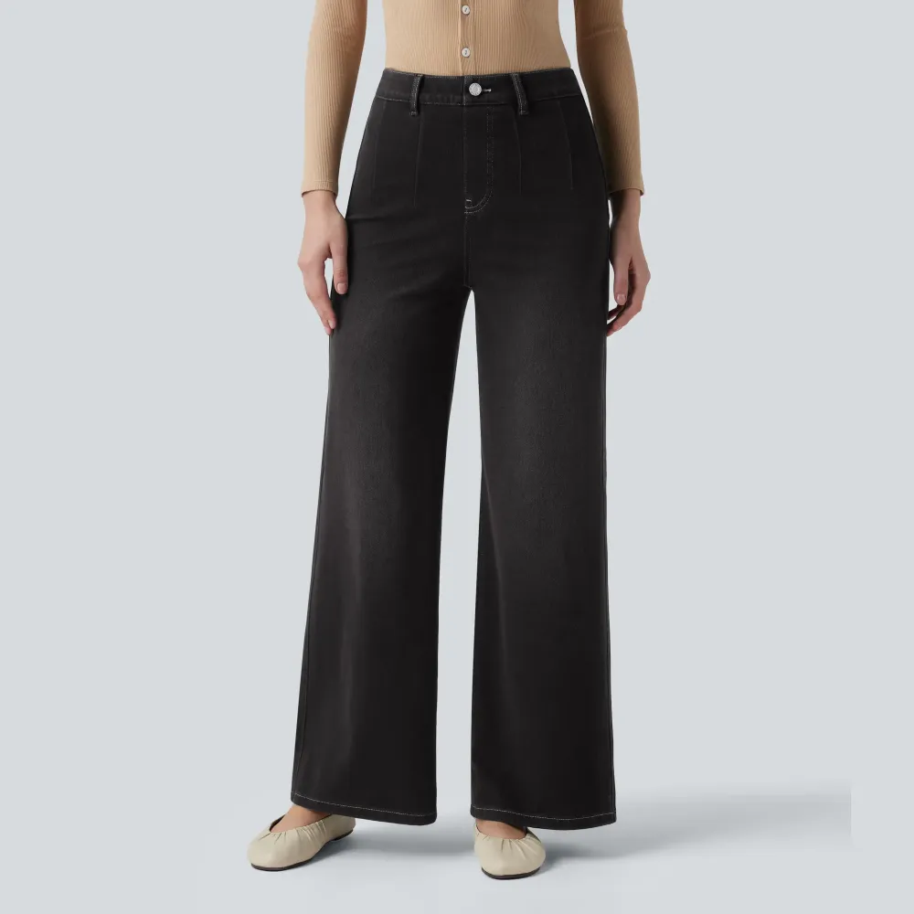 Halara Flex High Waisted Tummy Control Wide Leg Casual Jeans with Pockets