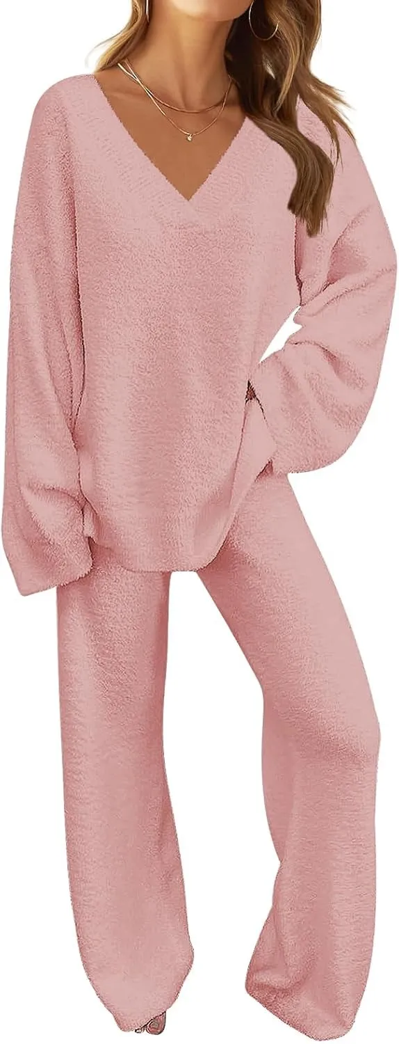 Women's Lounge Sets 2025 Fall Fashion 2 Piece Outfits Sweater Pajama Set