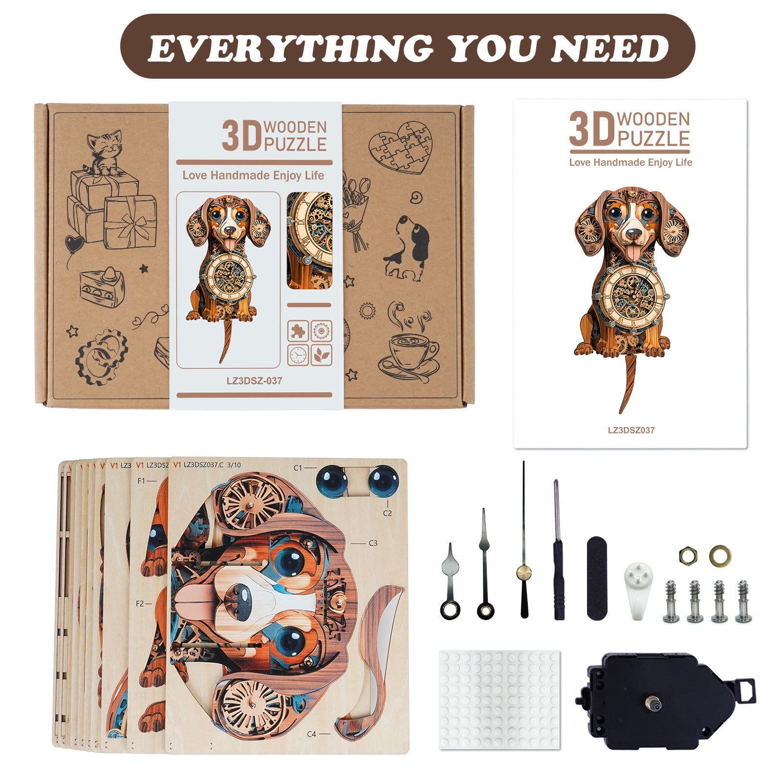Dachshund – DIY Wooden Clock, 3D Puzzle Craft Kit