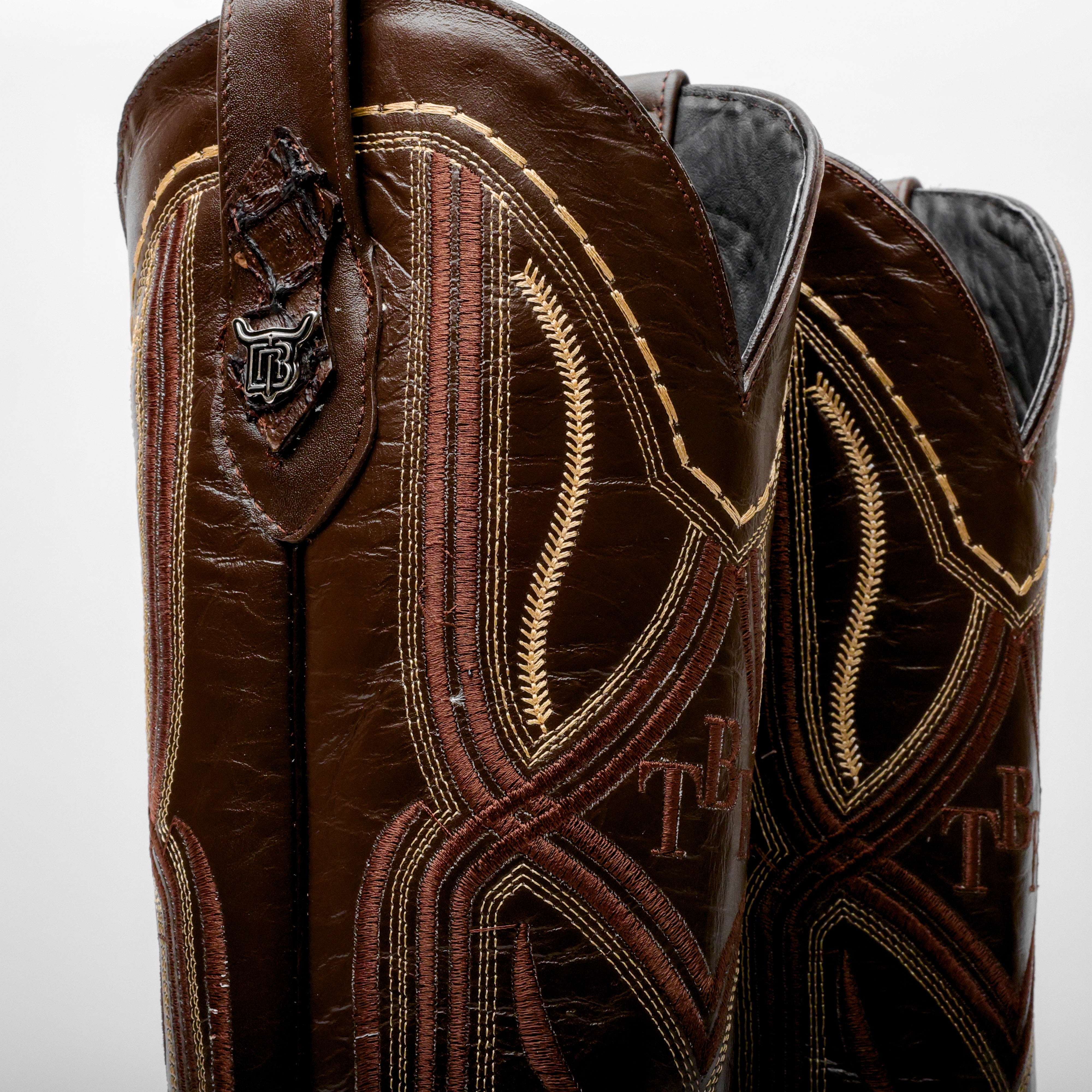 Chocolate Brown Mini Pirarucu Leather Boots - Square Toe