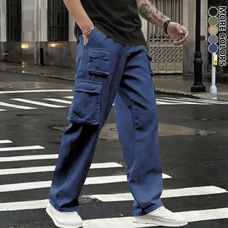 Men's multi-pocket cargo jogging pants with elastic drawstring waistband