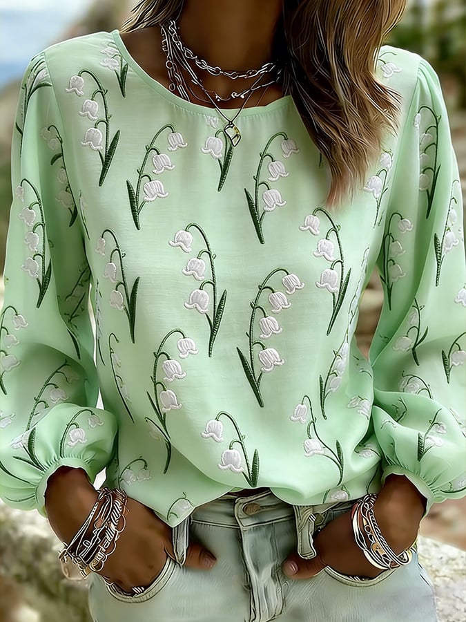 Women's Casual Floral Print Long-Sleeved Top- Fast Shipping
