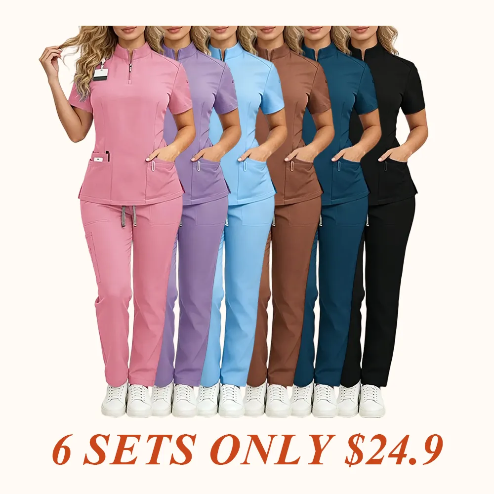 Ladies Healthcare Scrub Set with Multi-Pockets, Breathable Quick-Dry Wrinkle-Resistant Fabric