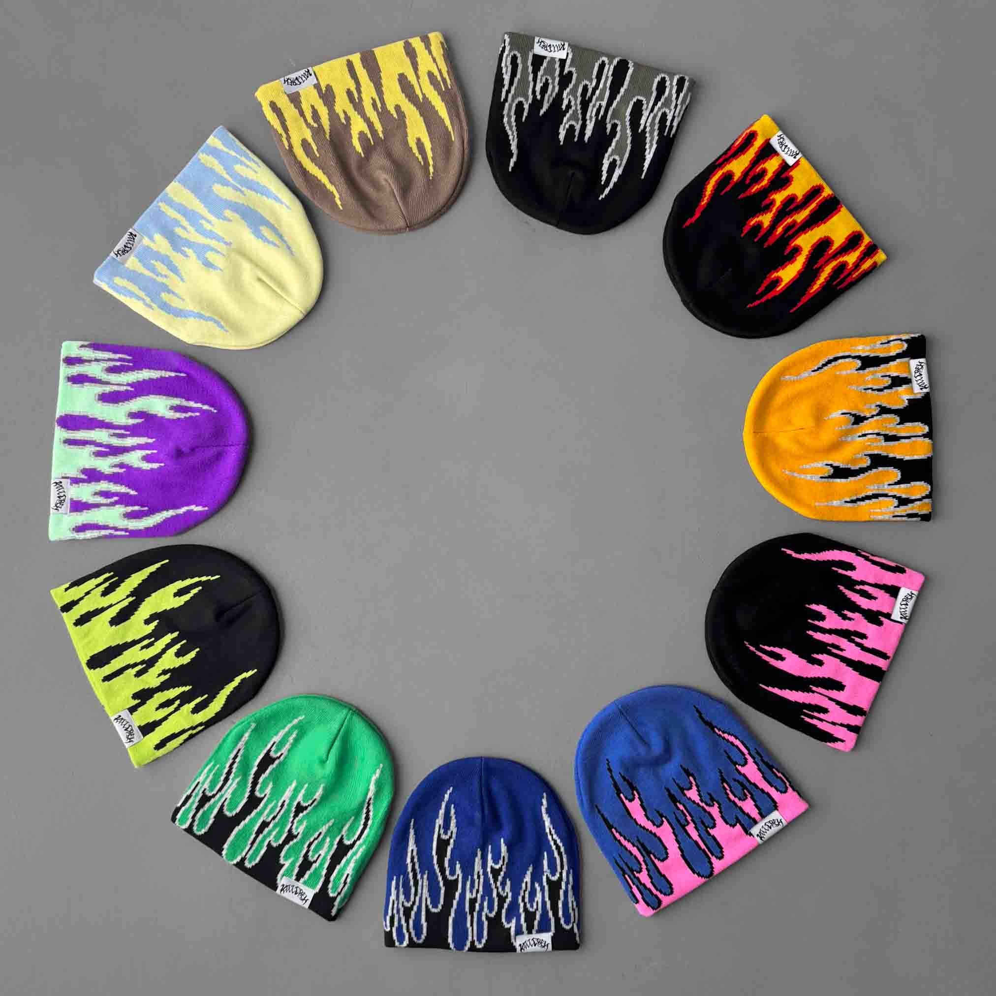 FLAME SKULL CAP BEANIE - PURPLE / GREEN