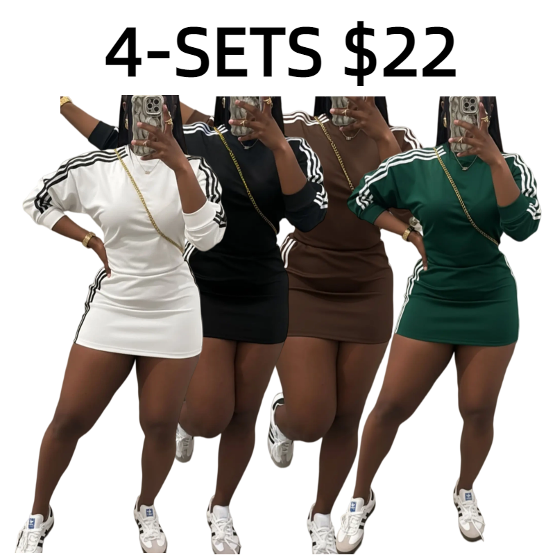 Women's Sporty Fitted Short Dress Set, Sportswear Set