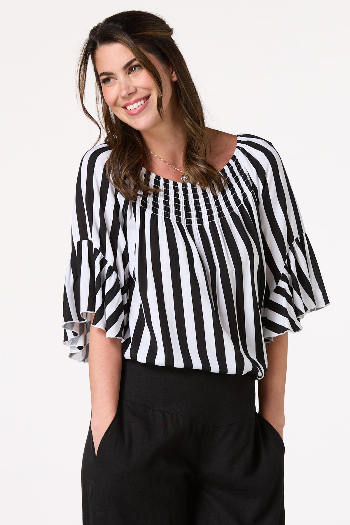Black White Stripe Poet Top