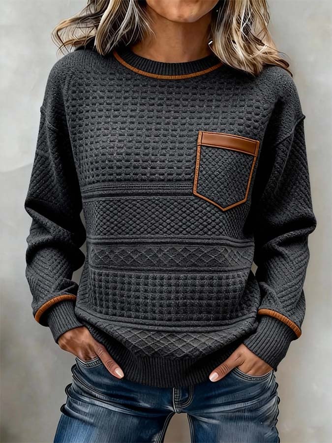 Women'S Casual Color-Blocked Pullover Sweatshirt