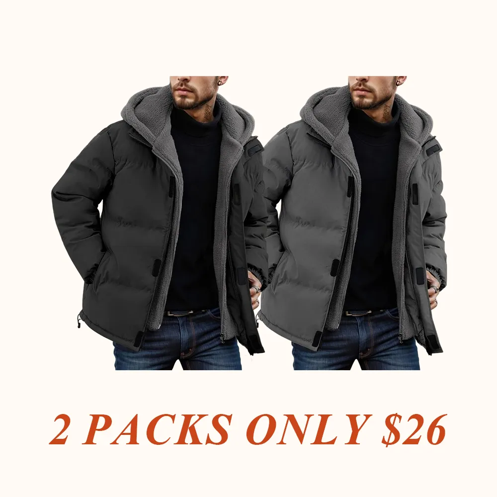 Men's Thickened Windproof Winter Jacket - Cold-Resistant Warm Fleece Lined Hooded Coat