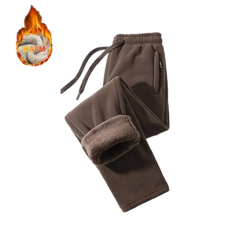 Unisex fleece-lined sweatpants with brushed interior, flat front design, zippered pockets, and a relaxed fit