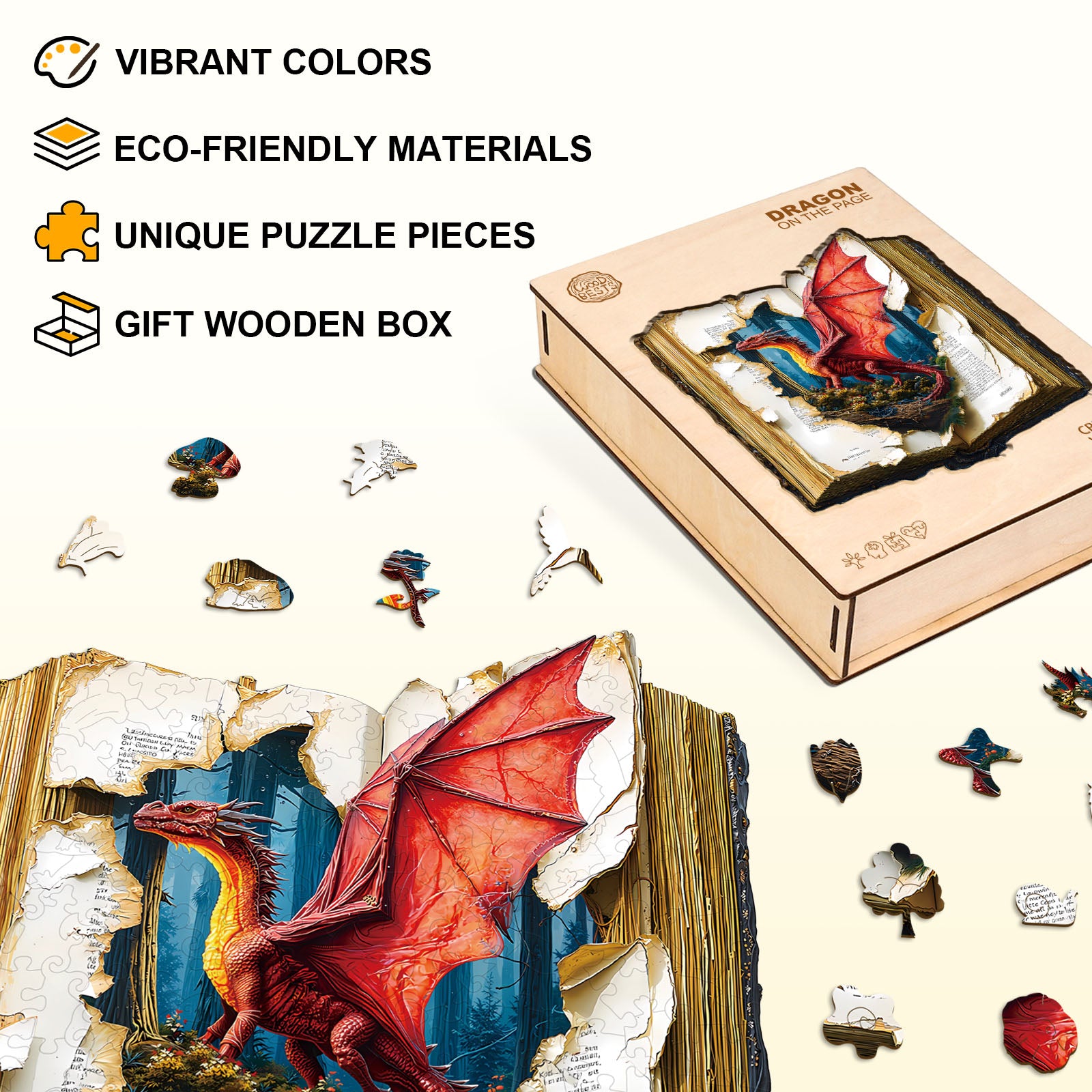 Dragon on the page Wooden Jigsaw Puzzle