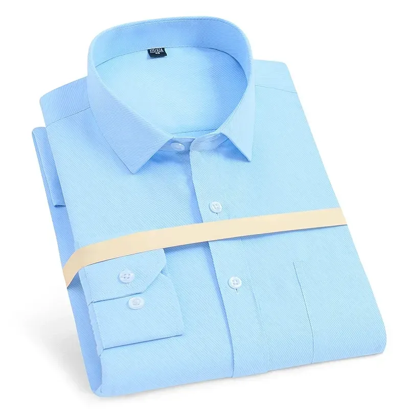 Men'S Long Sleeve Business Solid Color Cotton Breathable Shirt