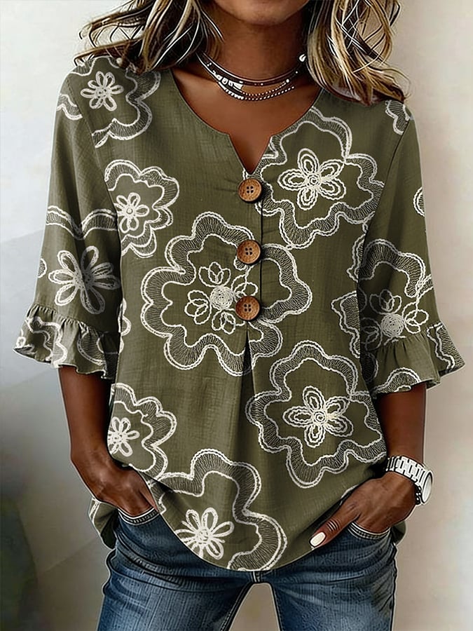 Women's Floral Print Half Sleeve Casual Blouse- Fast Shipping