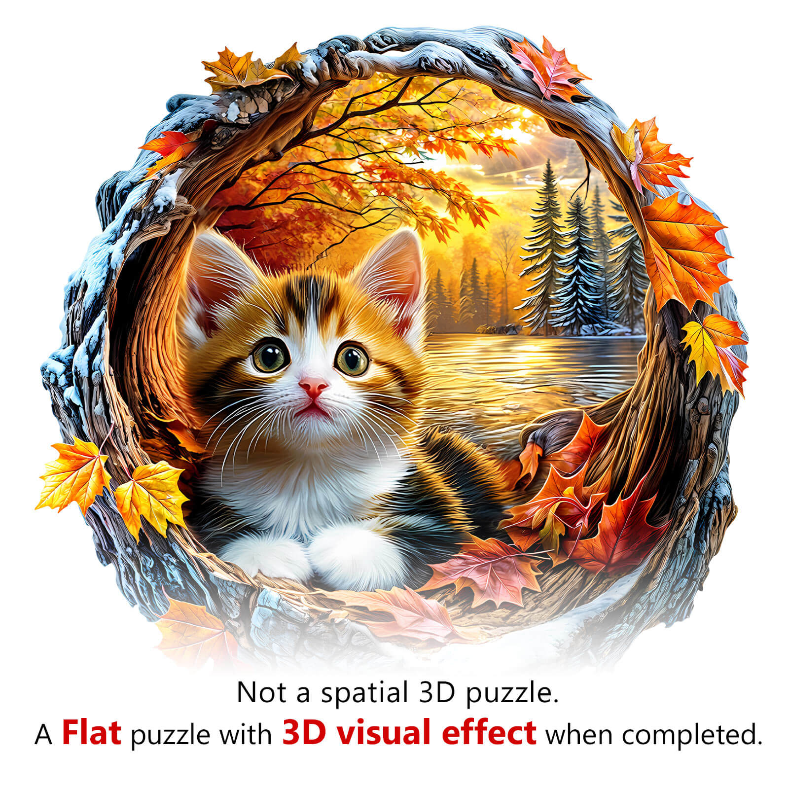 3D Kitten in Autumn Wooden Jigsaw Puzzle