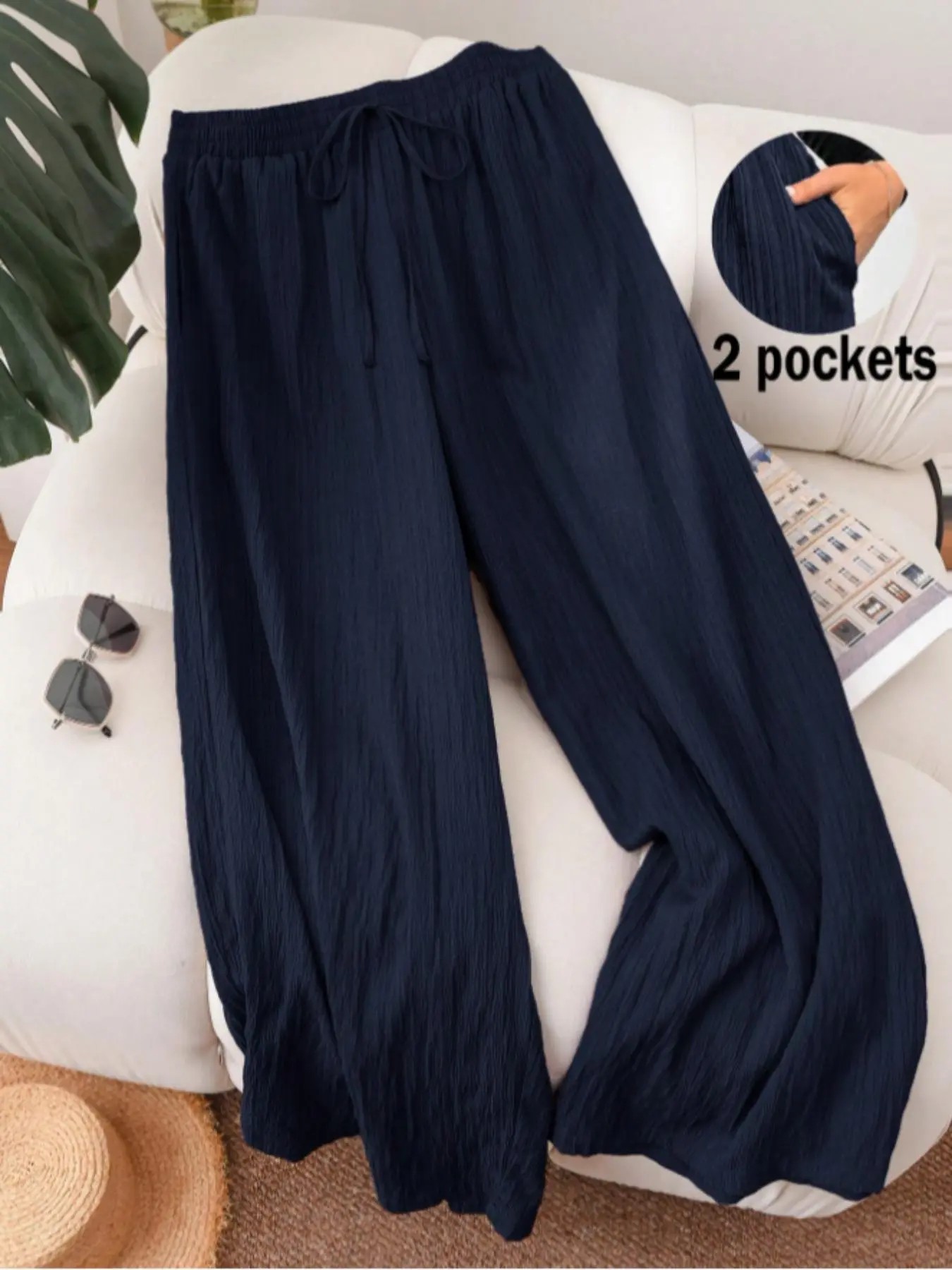 Women’s Solid Color Wide Leg Pants – Casual Comfy Everyday Trousers