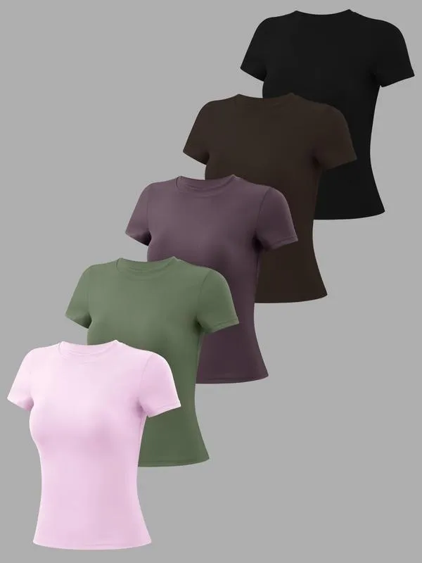 Women's Solid Round Neck Sports Tee (Less than $3 each!)