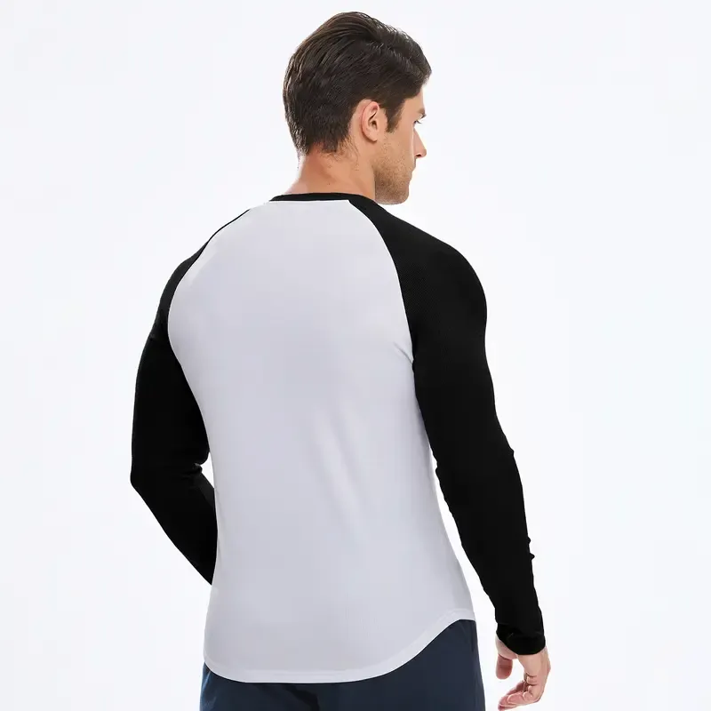 Mens Long Sleeve Muscle T Shirts Casual V-Neck Longline Ribbed Tee Shirts