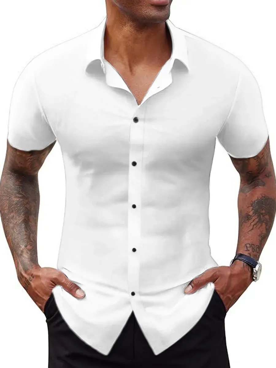 Alimens&Gentle Stretch Dress Shirts For Men Short Sleeve Slim Fit Casual Button Down Shirts Muscle Fit Men'S Dress Shirts