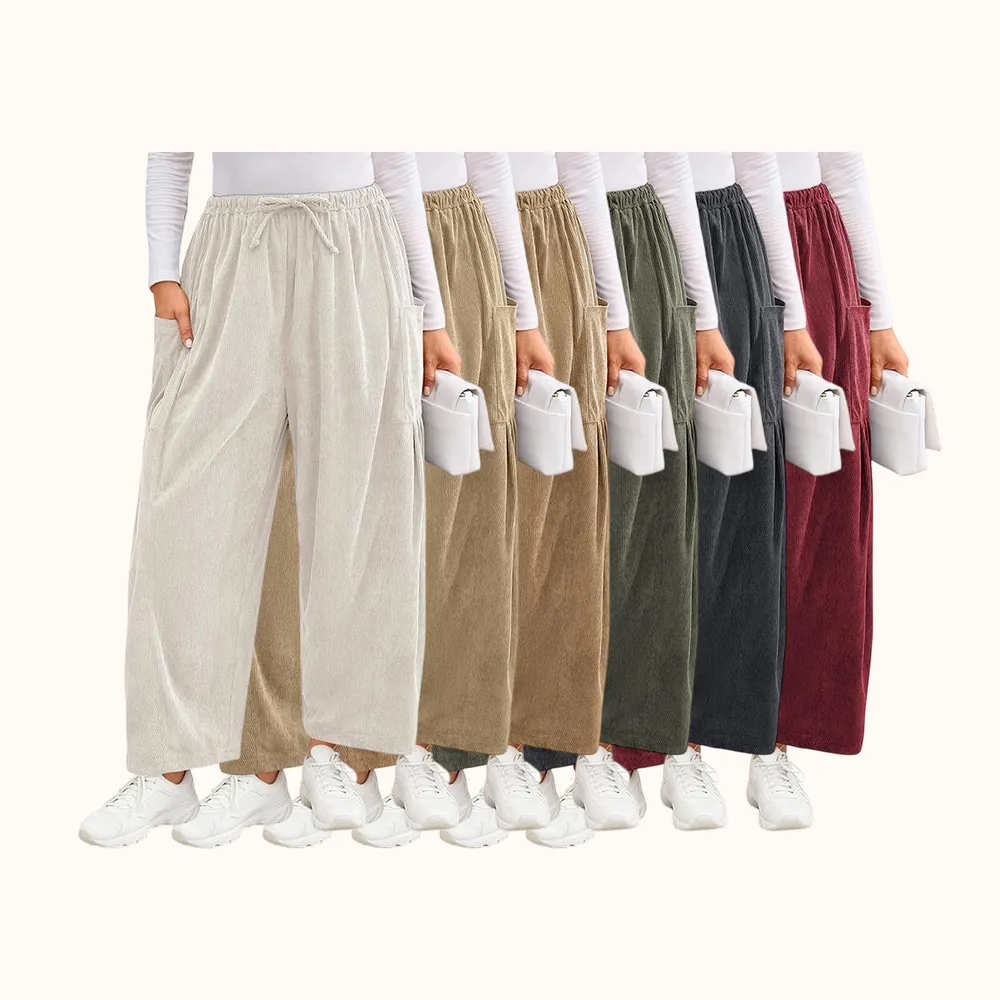 Womens Corduroy Pants Wide Leg Palazzo Harem Pants