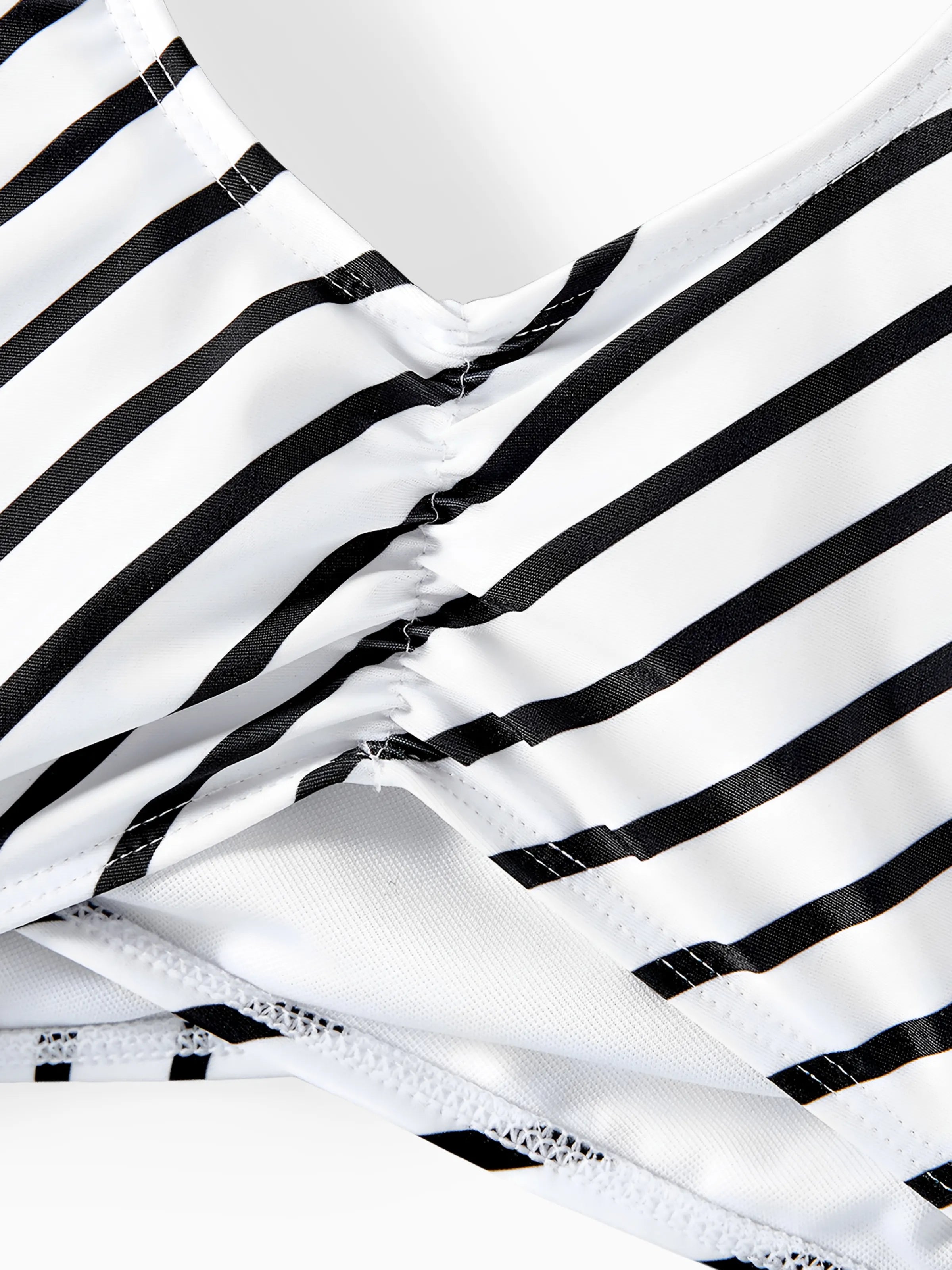 Family Matching Striped Spliced Cut Out One-piece Swimsuit and Colorblock Swim Trunks Green/White