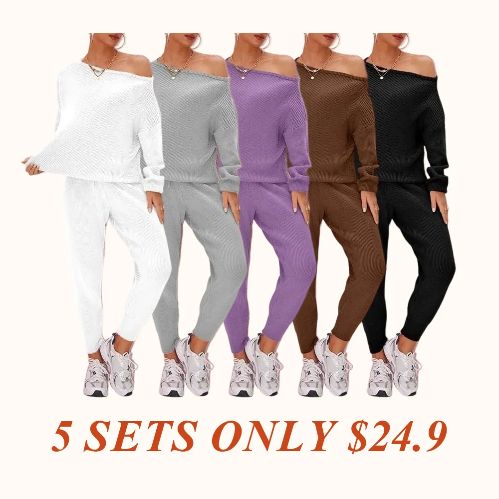 Women's 2025 Fall Winter Knit Set Oversized Sweater & Lounge Pants Matching Sets