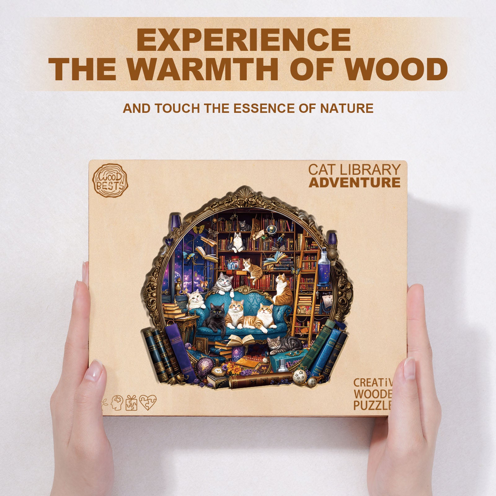 Cat Library Adventure Wooden Jigsaw Puzzle