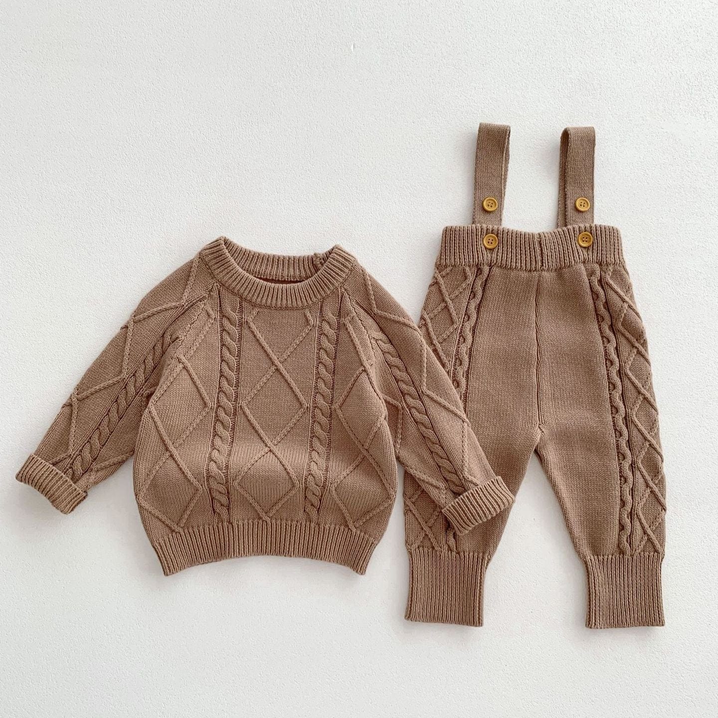 Baby Solid Color Knitted Sweater Overalls