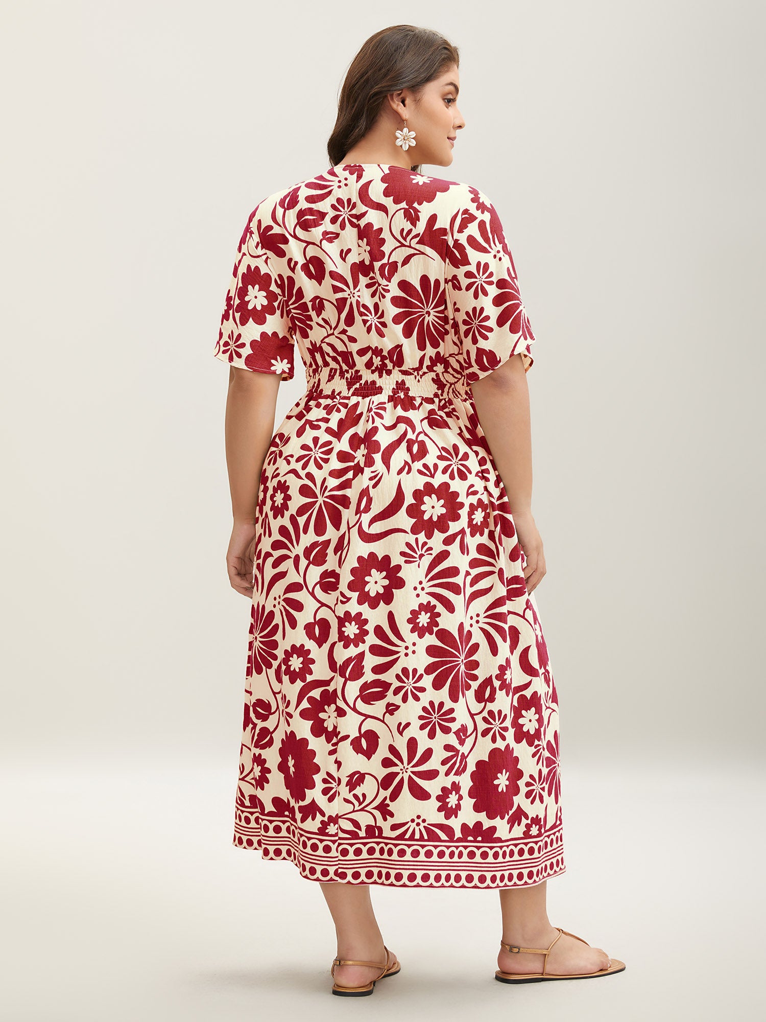 Large Floral Print Pockets Midi Dress