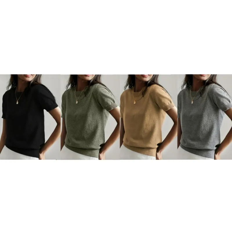 Women's Solid Color Crew Neck Short Sleeve Pullover